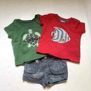 Hanna Andersson Fish & Turtle Appliqué Shirts With Boat Shorts